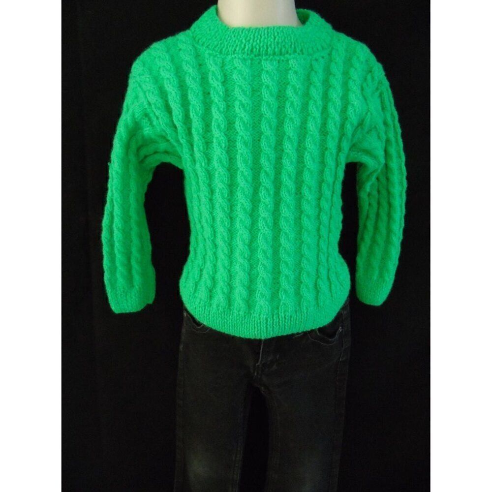 Hand Knitted Toddler Sweater Green Merino Wool Unisex Baby Pullover